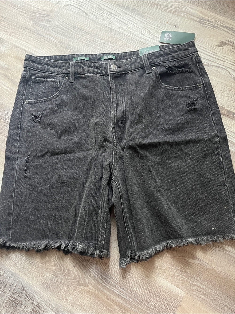 wild fable Black Washed Frayed-Hem Denim Bermuda Shorts